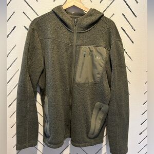 Kuiu men’s base camp full zip hooded sweater, color olive heather